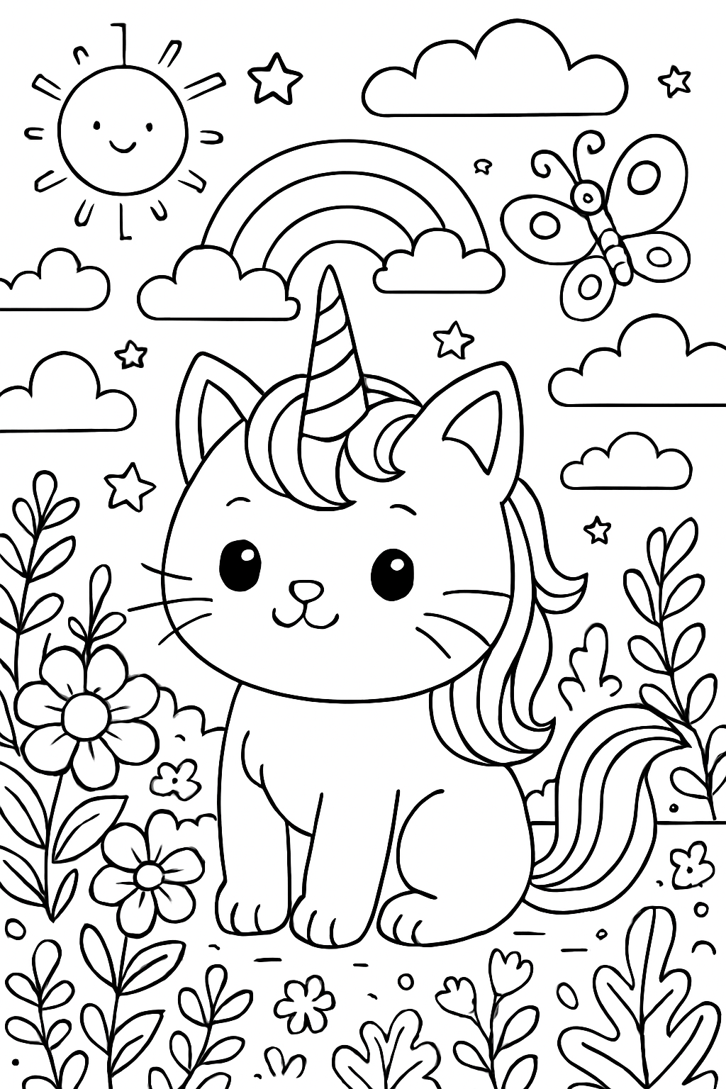 Coloriage Le chat-licorne à imprimer