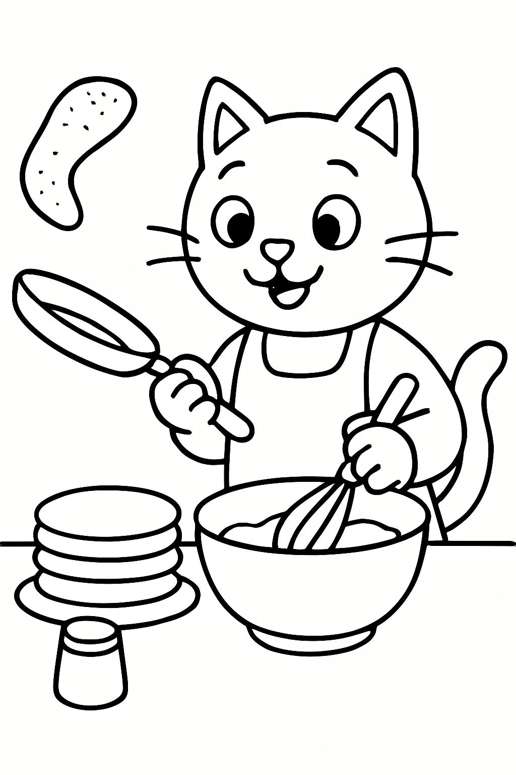 Coloriage Le chat qui fait des crêpes à imprimer