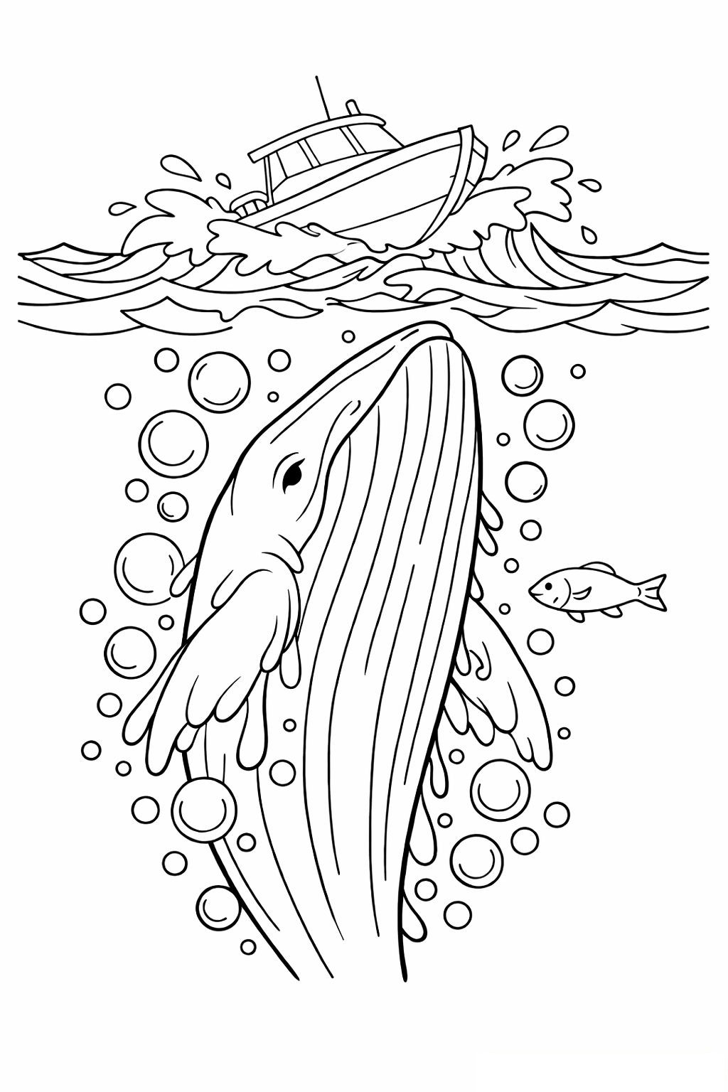 Coloriage La baleine et le bateau à imprimer
