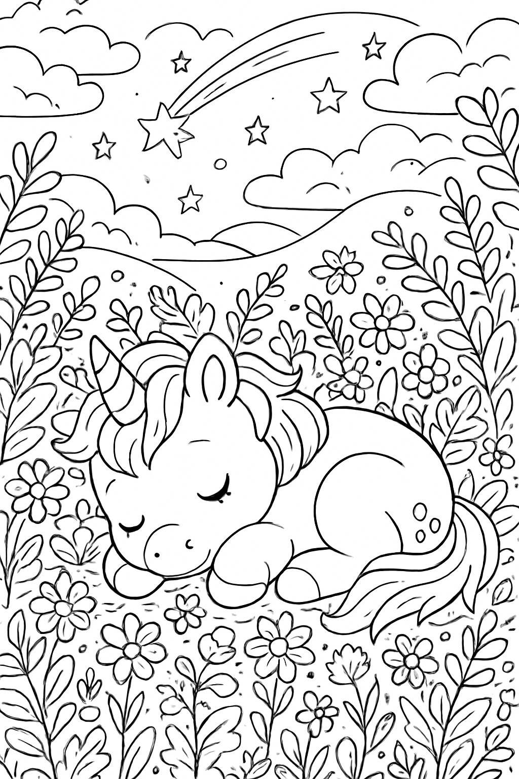 Coloriage Le bébé licorne endormi à imprimer