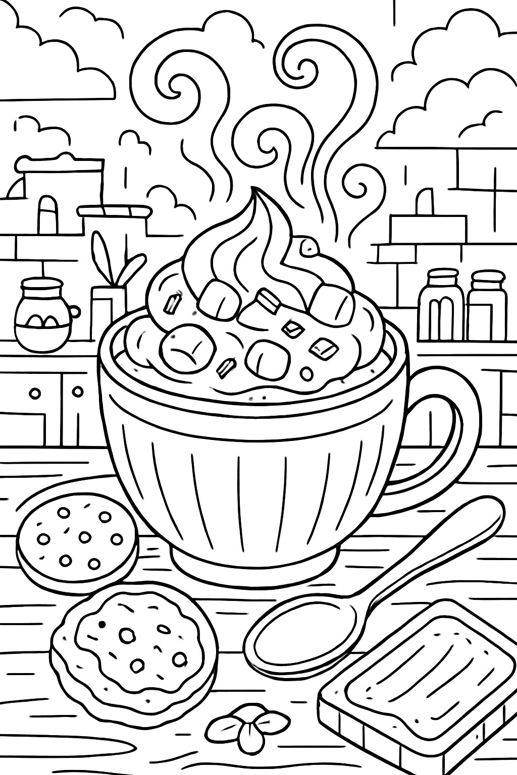 Coloriage Le bol de chocolat chaud à imprimer