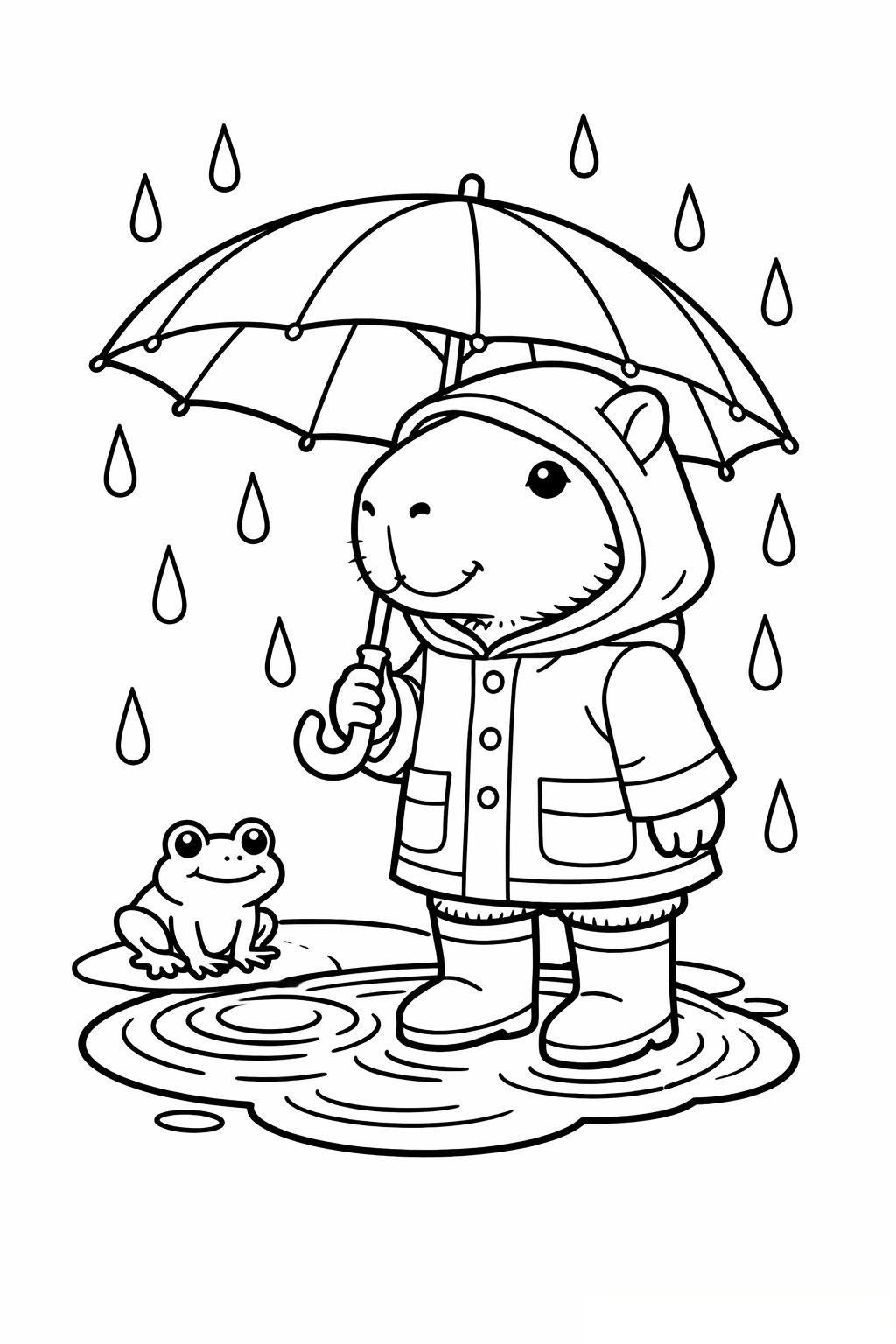 Coloriage Le capybara sous la pluie à imprimer