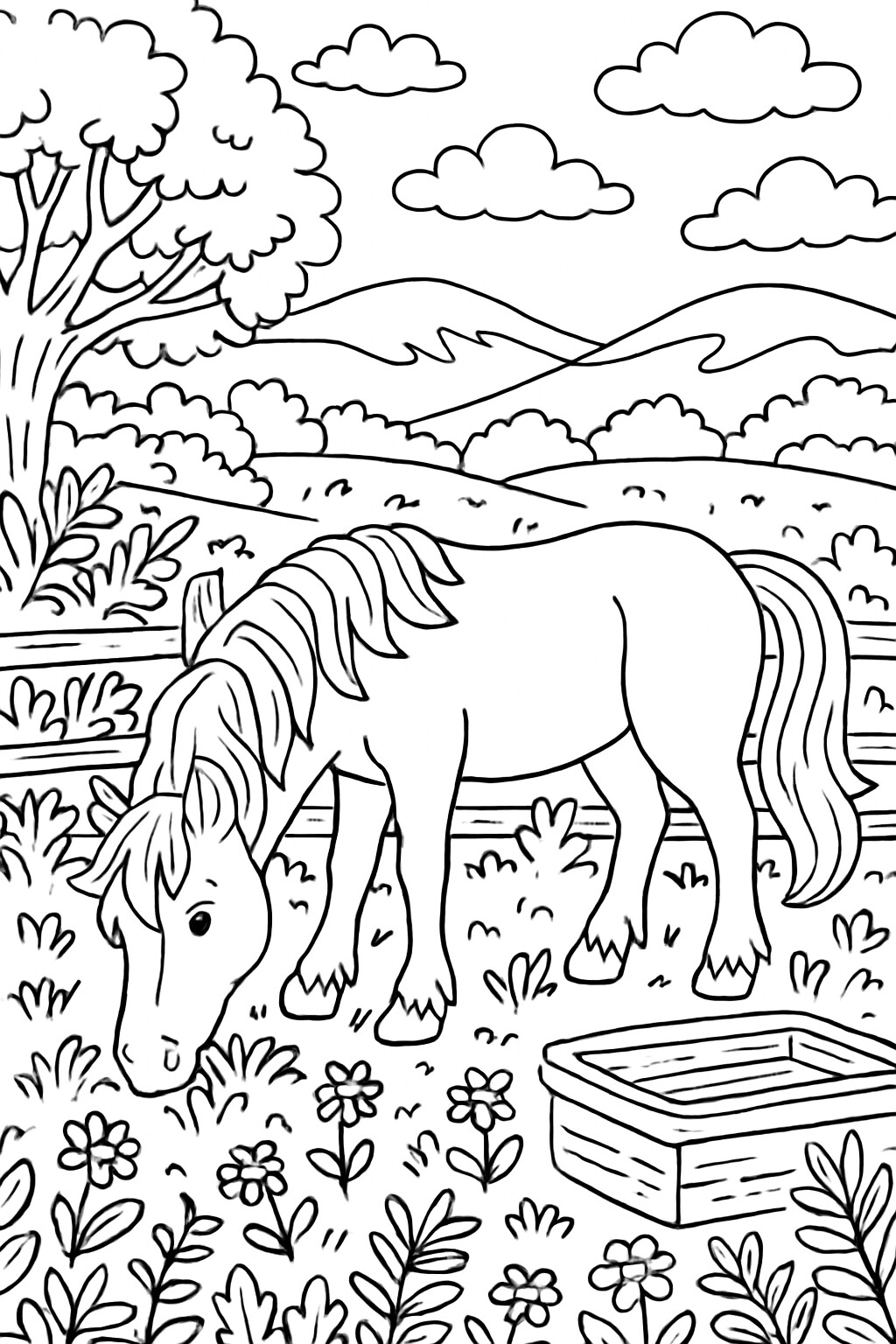 Coloriage Le cheval dans le pré à imprimer