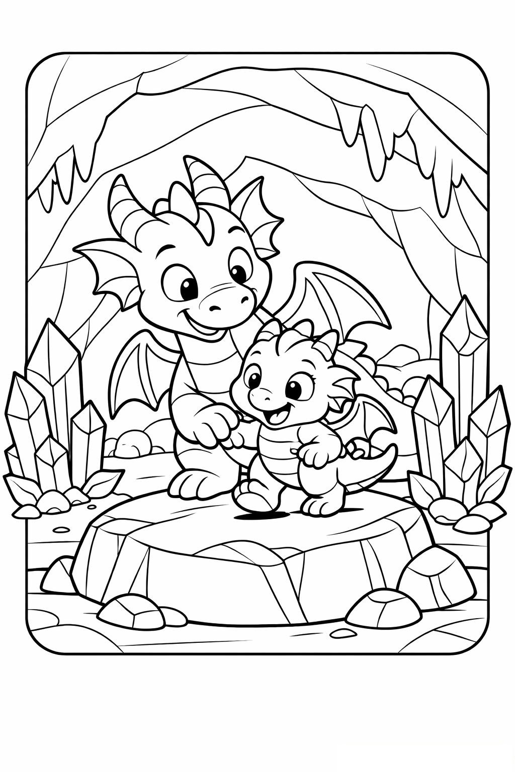 Coloriage Les dragons dans la grotte à imprimer