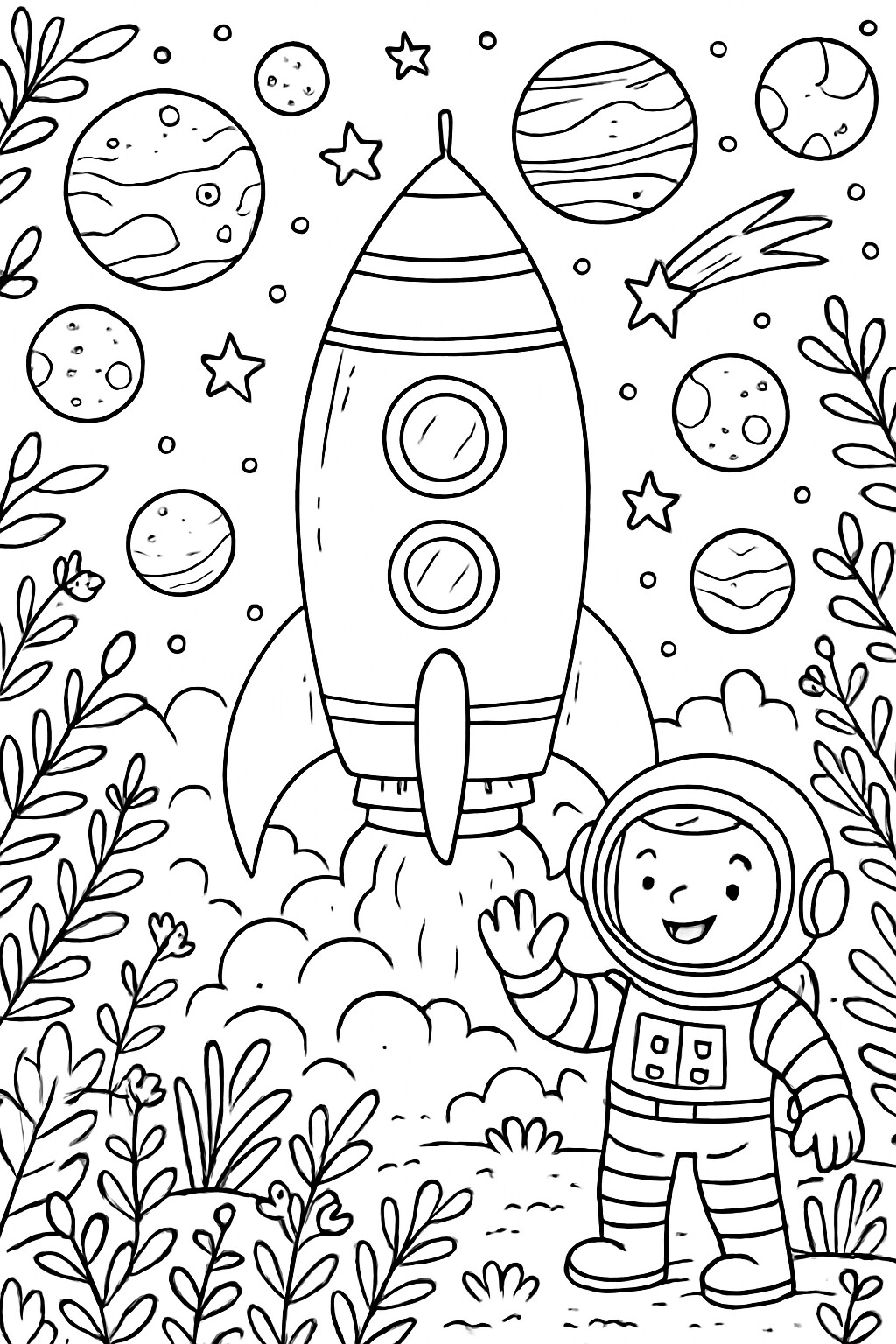 Coloriage La fusée dans l'espace à imprimer