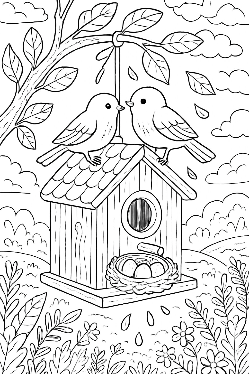Coloriage La cabane à oiseaux à imprimer