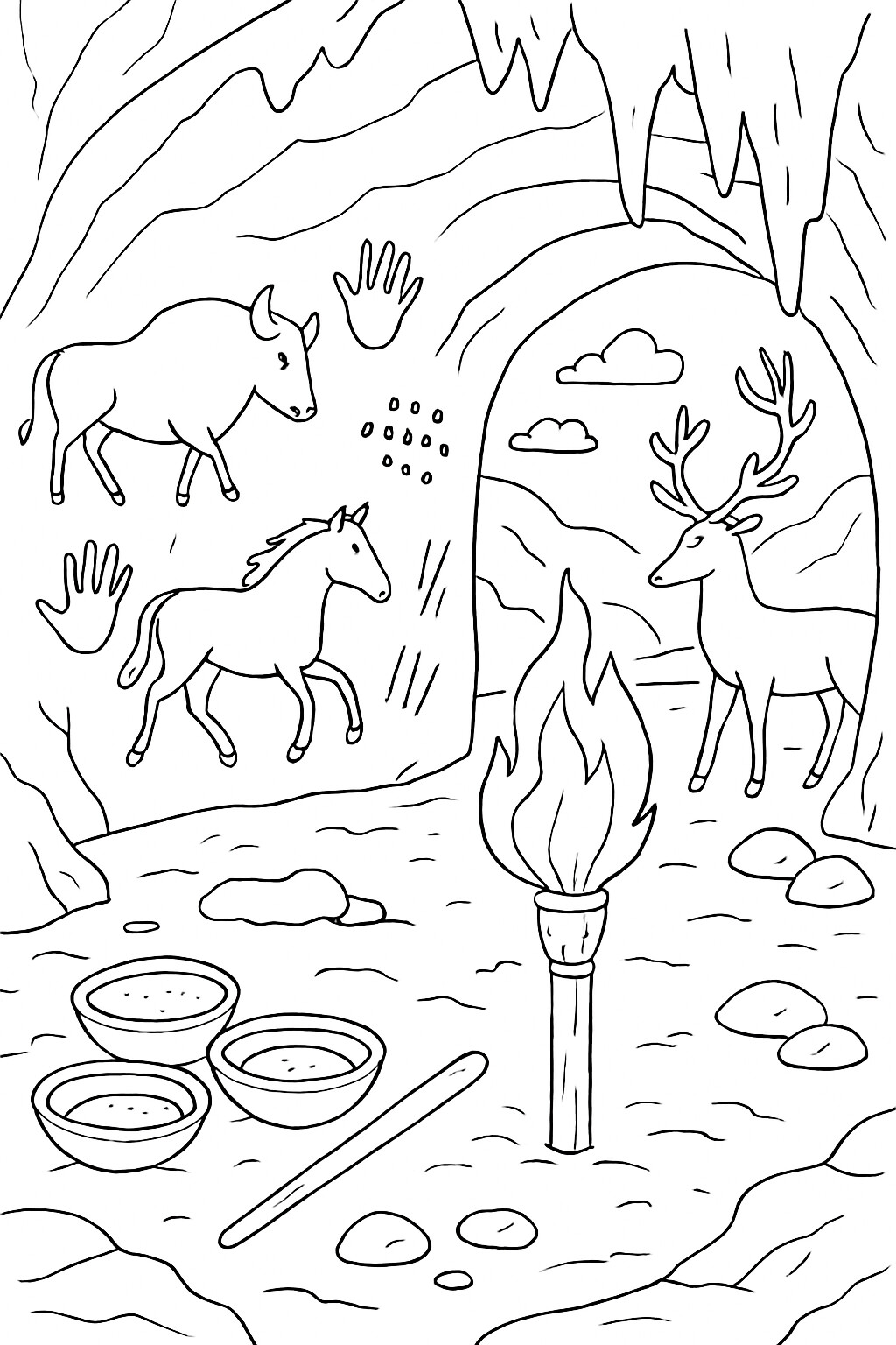 Coloriage à imprimer : La grotte préhistorique