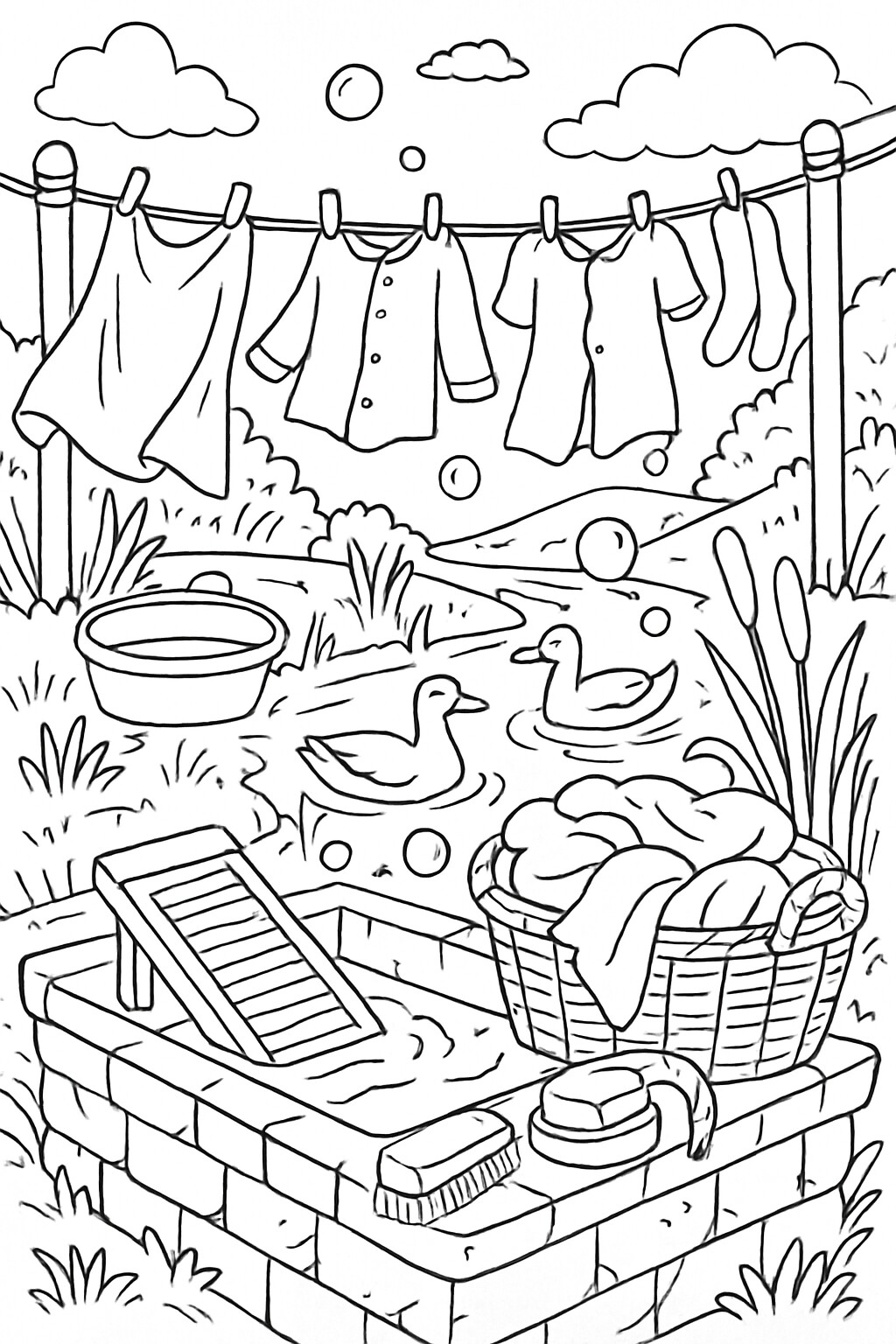 Coloriage Le lavoir des lavandières à imprimer