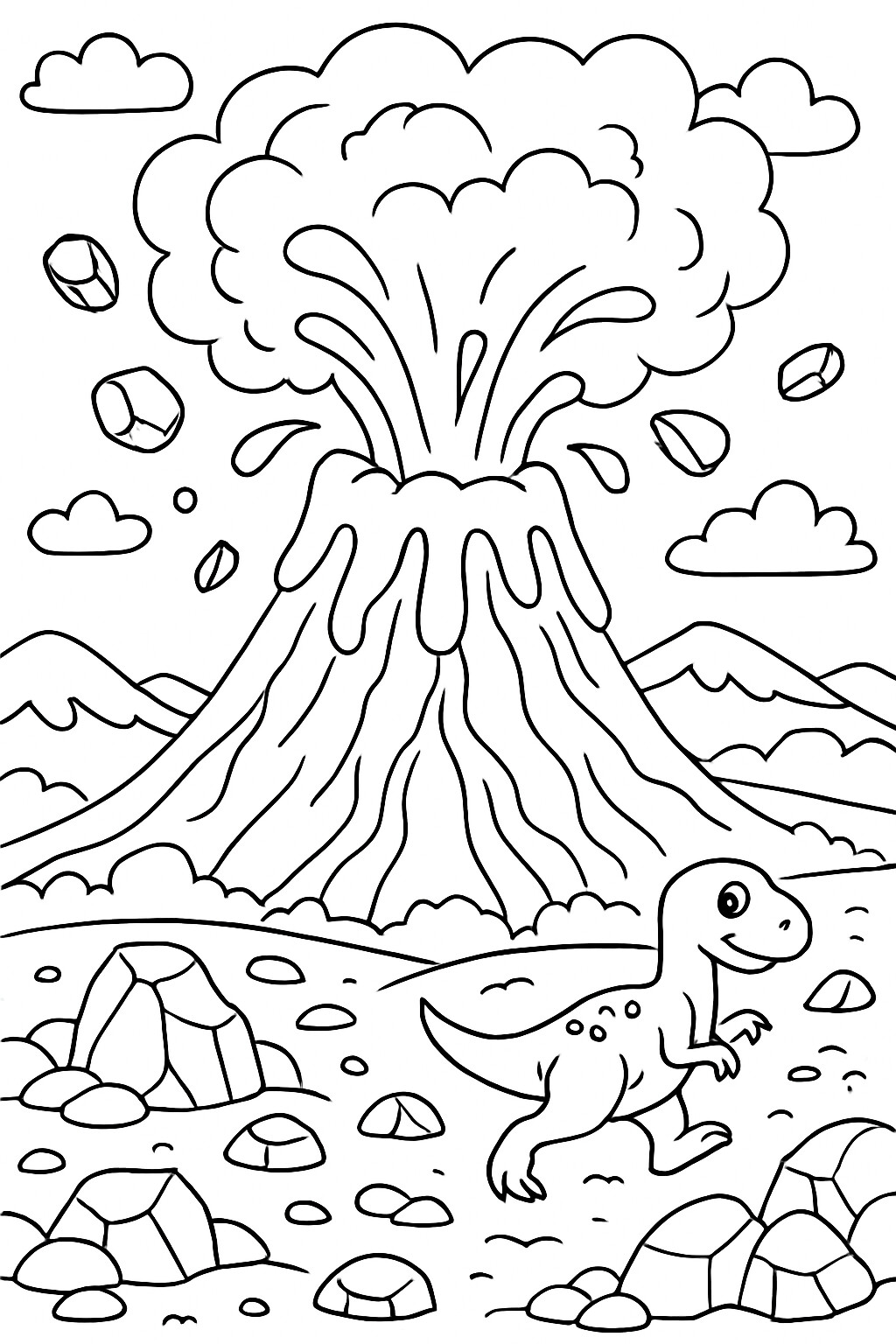Coloriage à imprimer : Le volcan en éruption