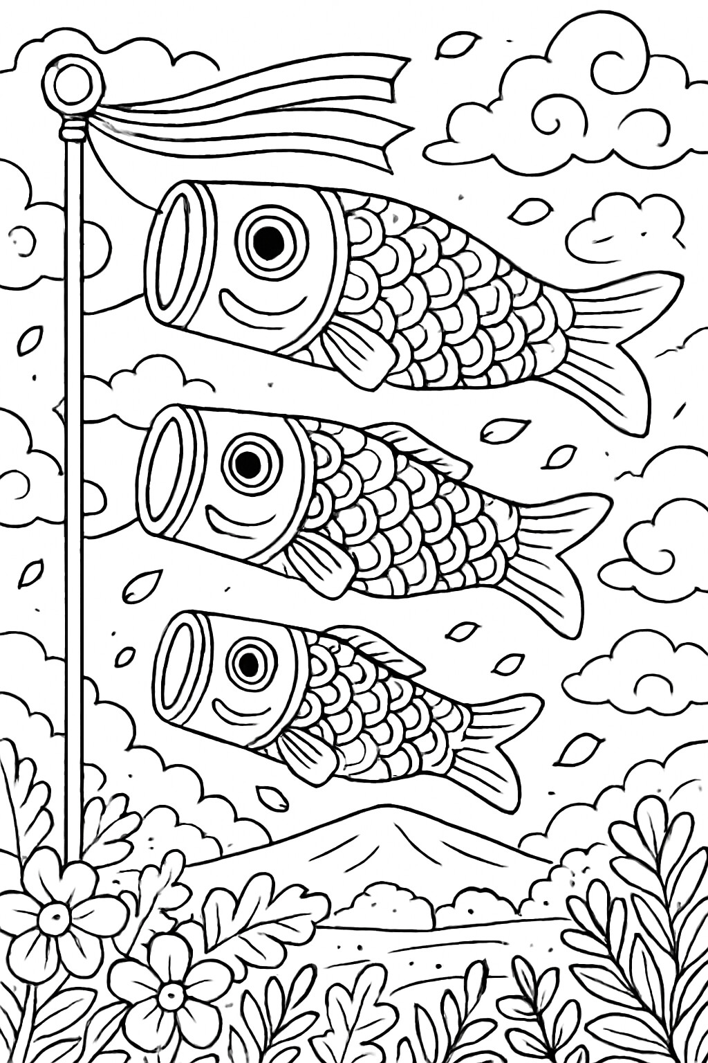 Coloriage à imprimer : Les carpes koinobori