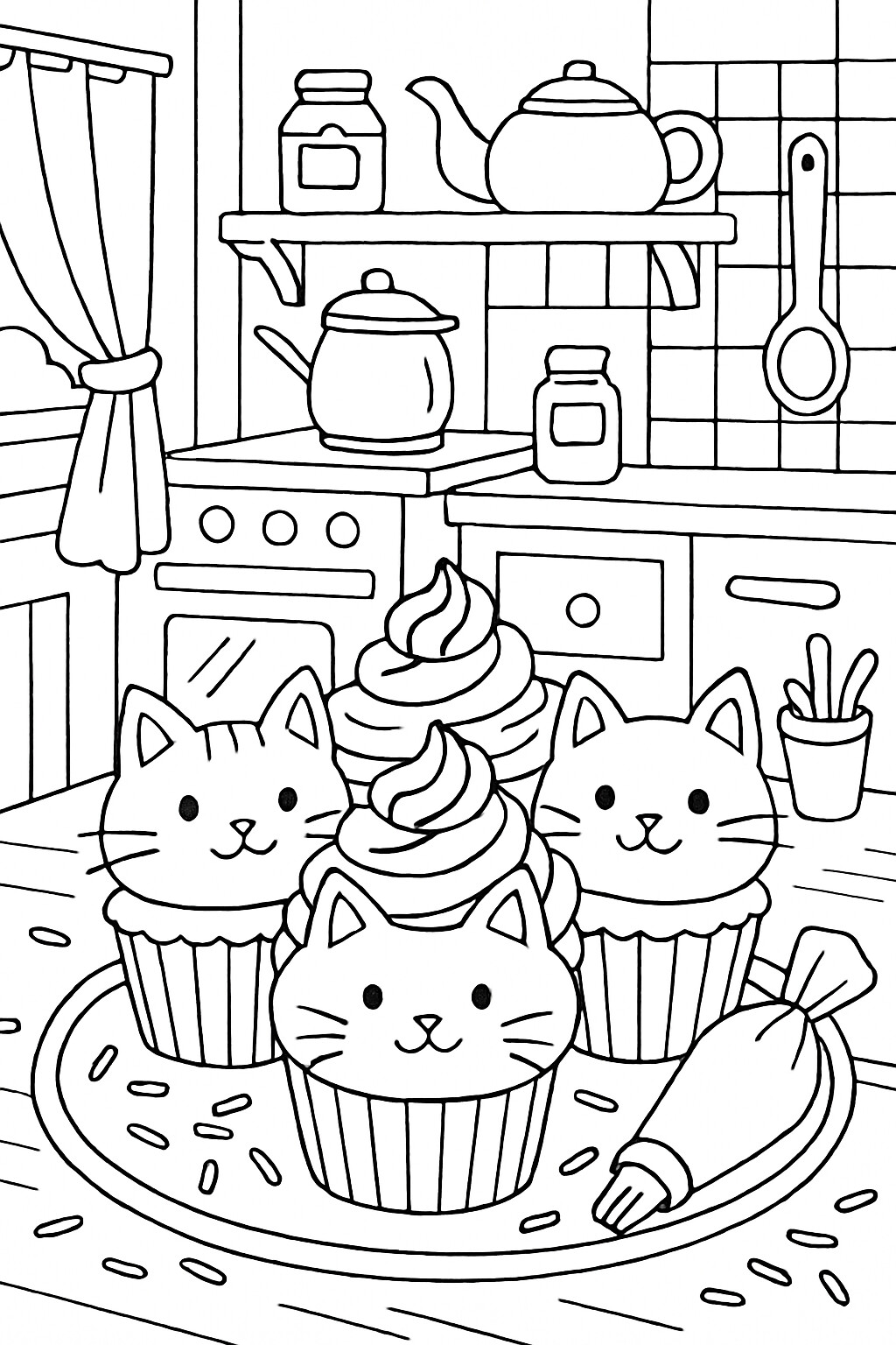 Coloriage Les cupcakes chats à imprimer