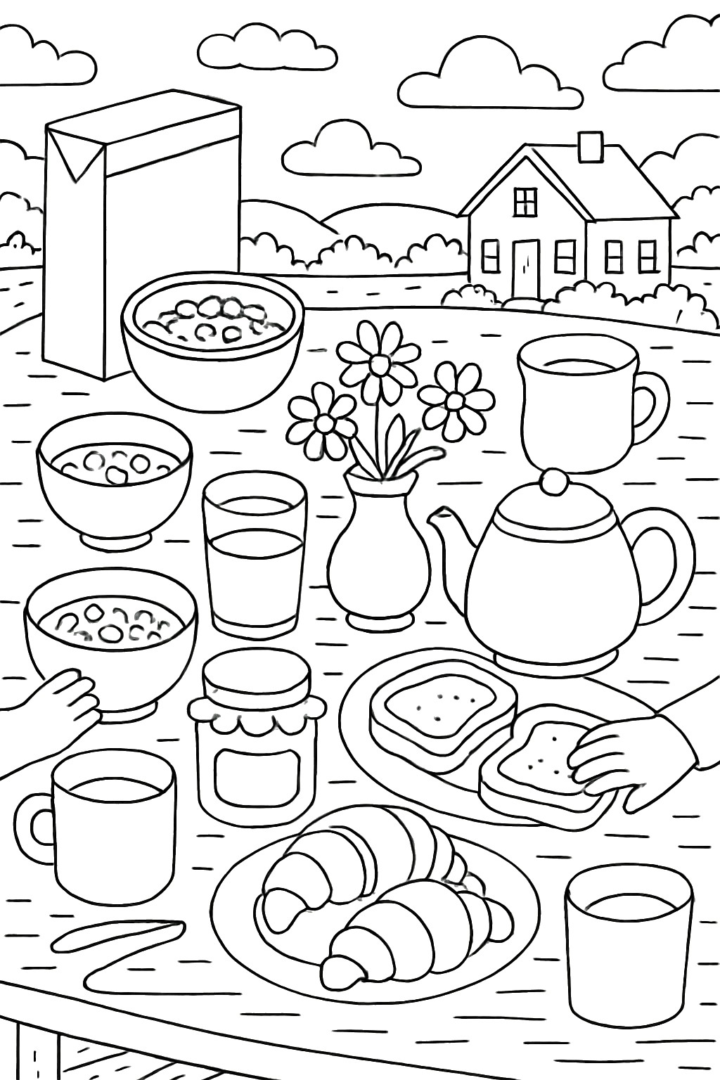 Coloriage Le petit-déjeuner en famille à imprimer