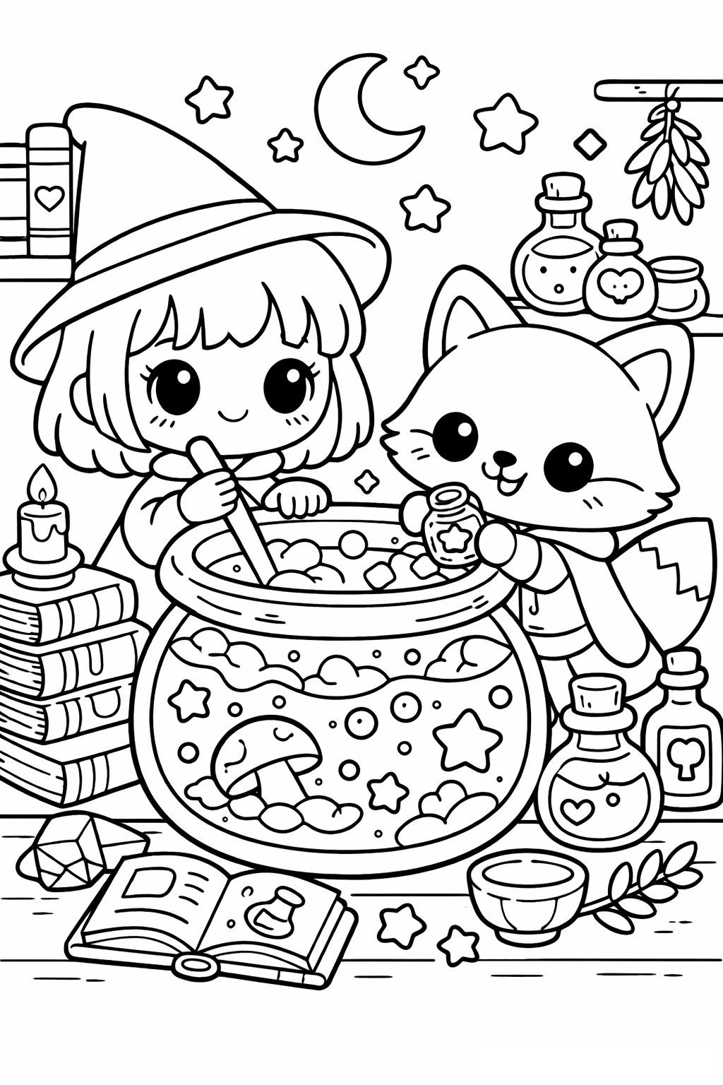 Coloriage La petite sorcière et son chat à imprimer