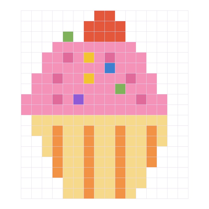 Coloriage Le cupcake en pixel art (avancé) à imprimer