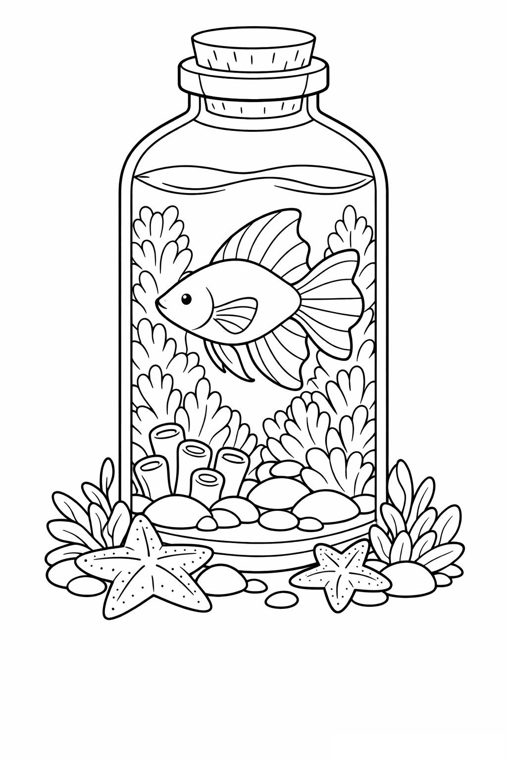 Coloriage Le poisson dans sa bouteille à imprimer