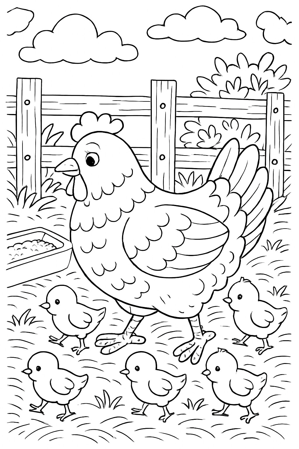 Coloriage La poule et ses poussins à imprimer