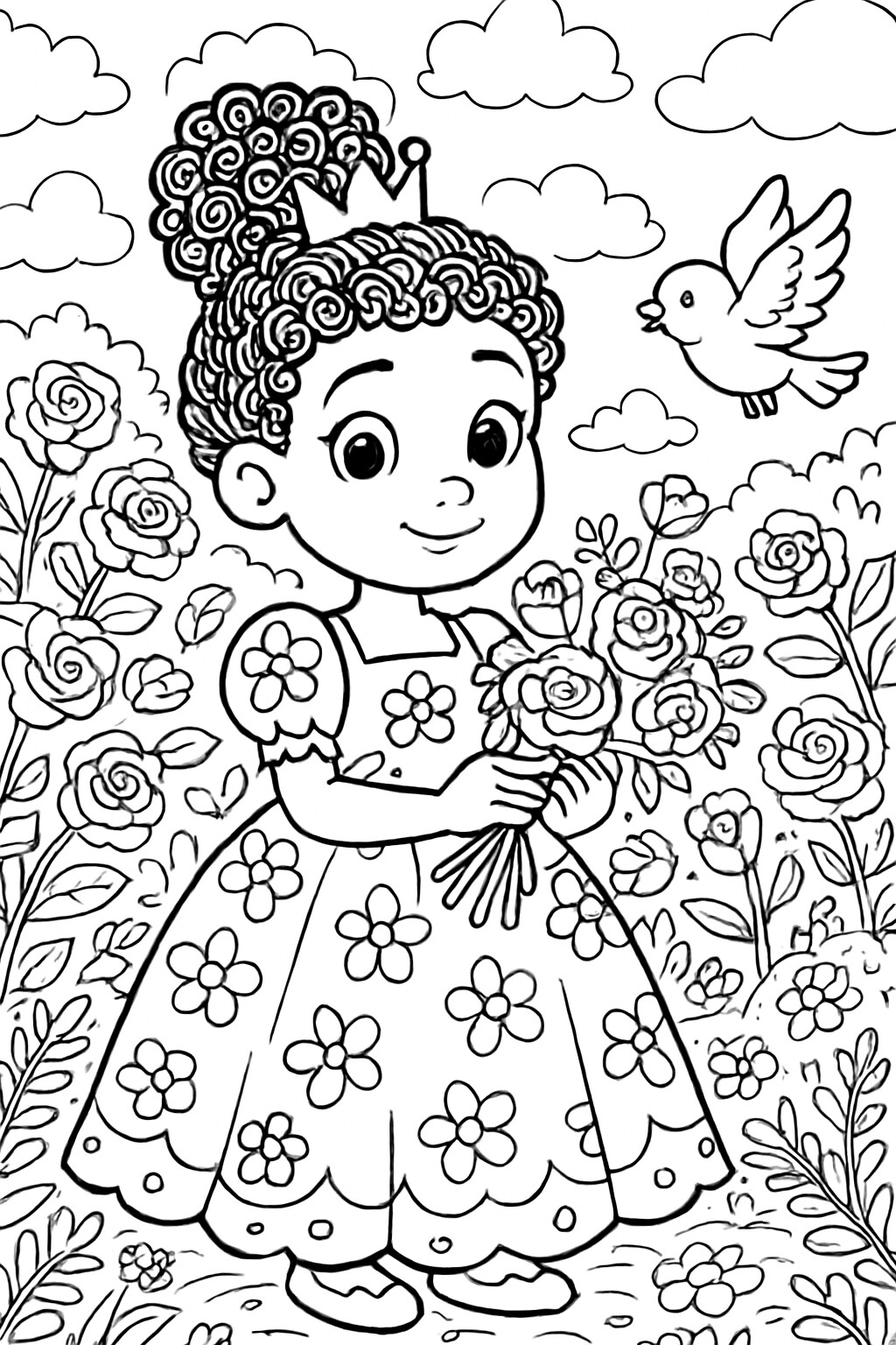 Coloriage La princesse et son jardin à imprimer