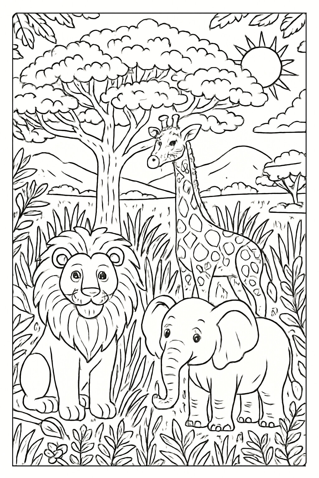 Coloriage Le safari dans la savane à imprimer