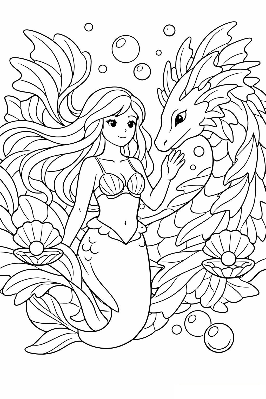 Coloriage La sirène et le dragon des mers à imprimer