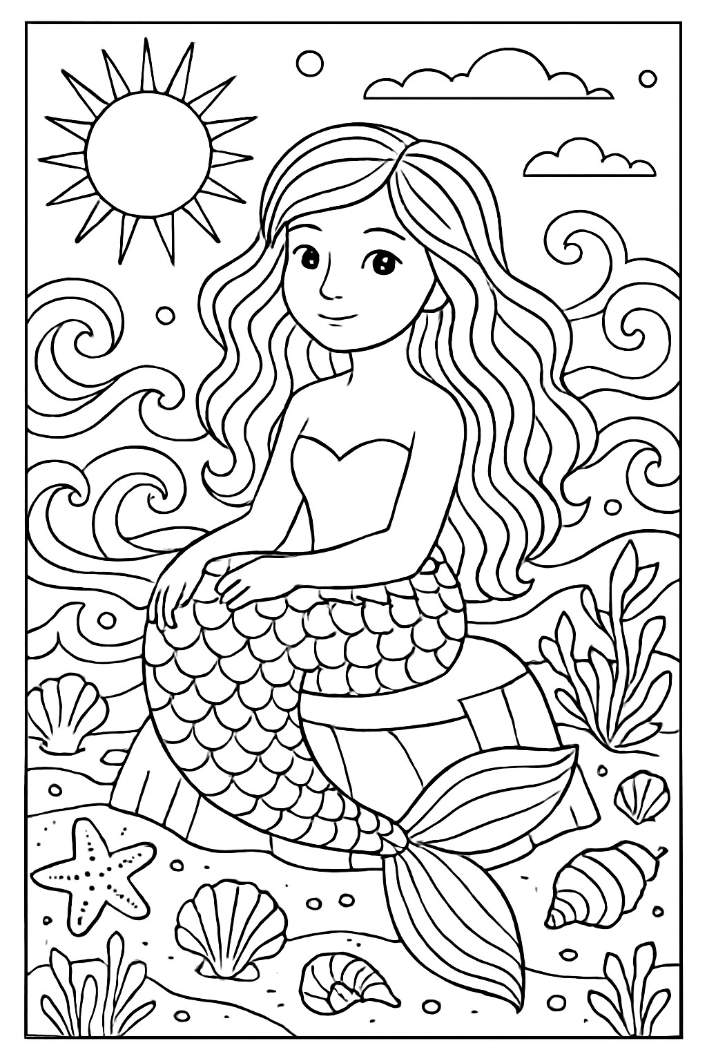 Coloriage La sirène sur son rocher à imprimer