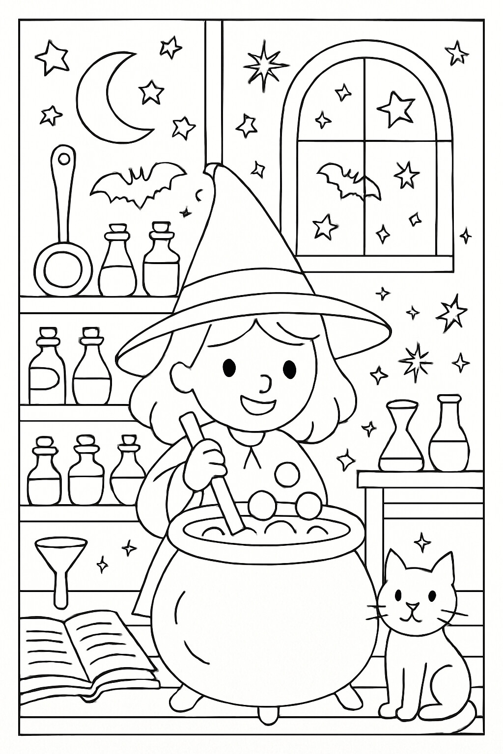 Coloriage La sorcière et ses potions à imprimer