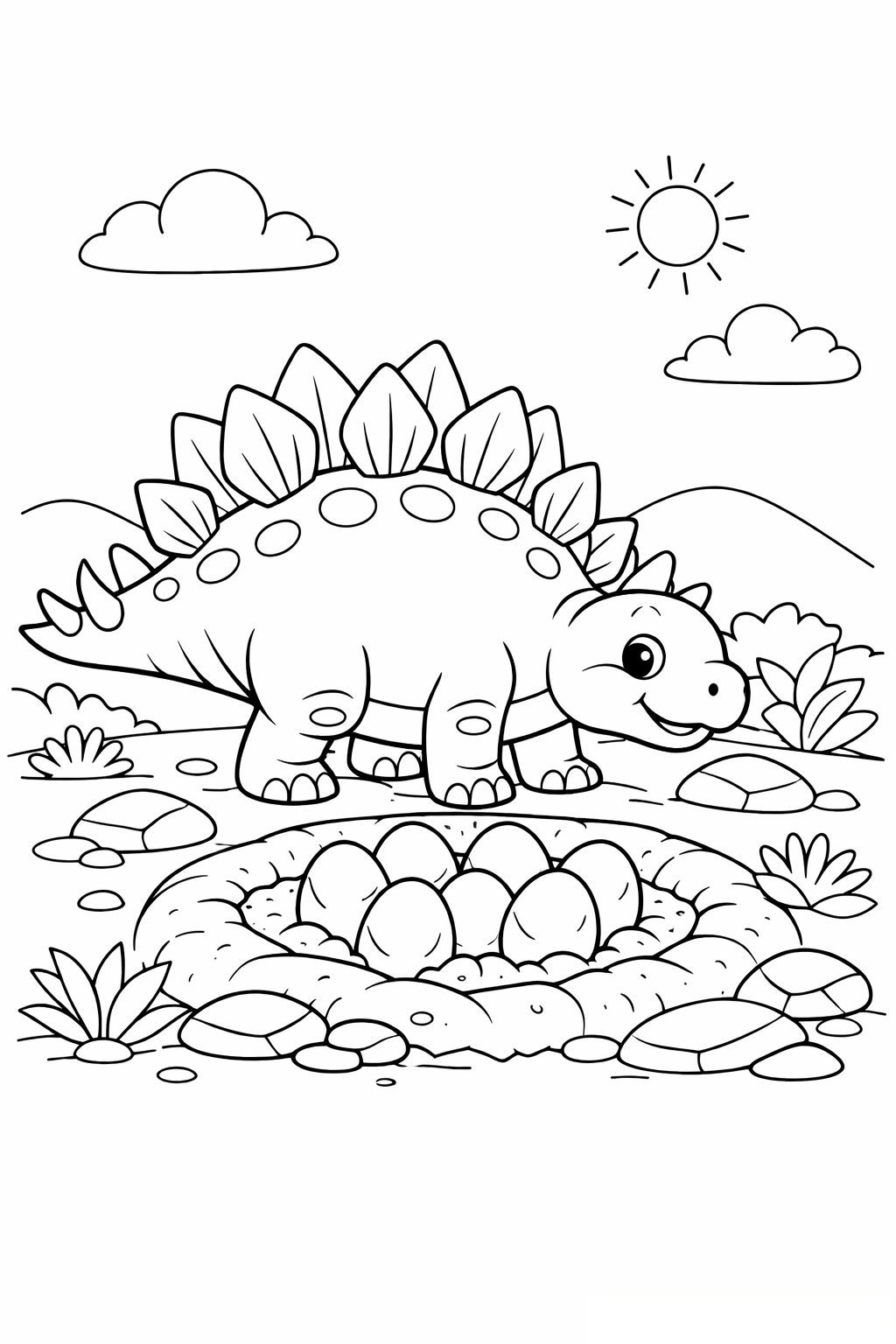 Coloriage Le stégosaure et son nid à imprimer