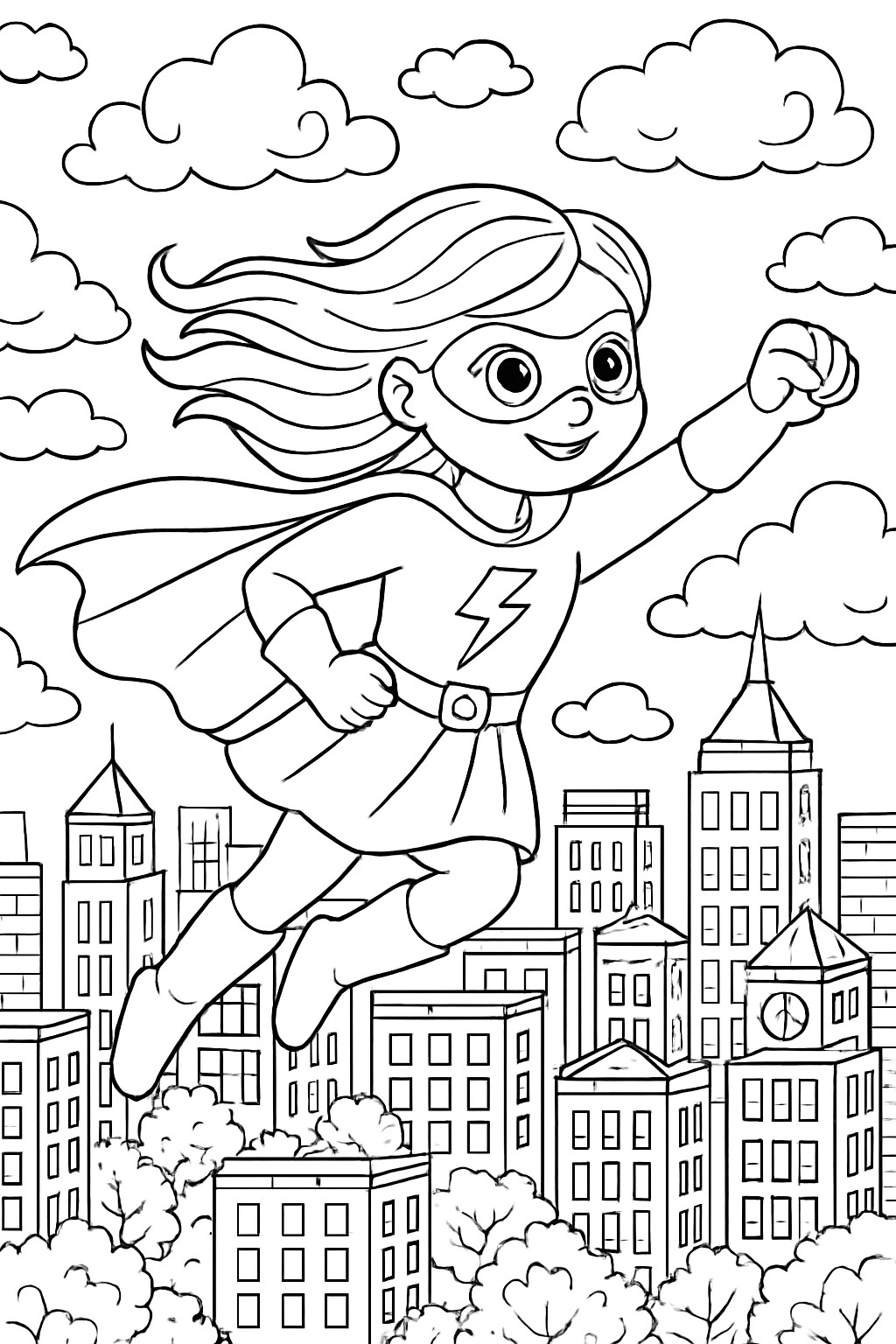 Coloriage La super-héroïne qui vole à imprimer