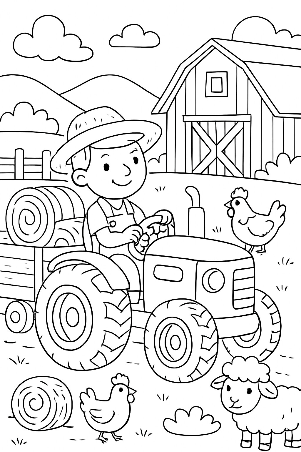 Coloriage Le tracteur à la ferme à imprimer