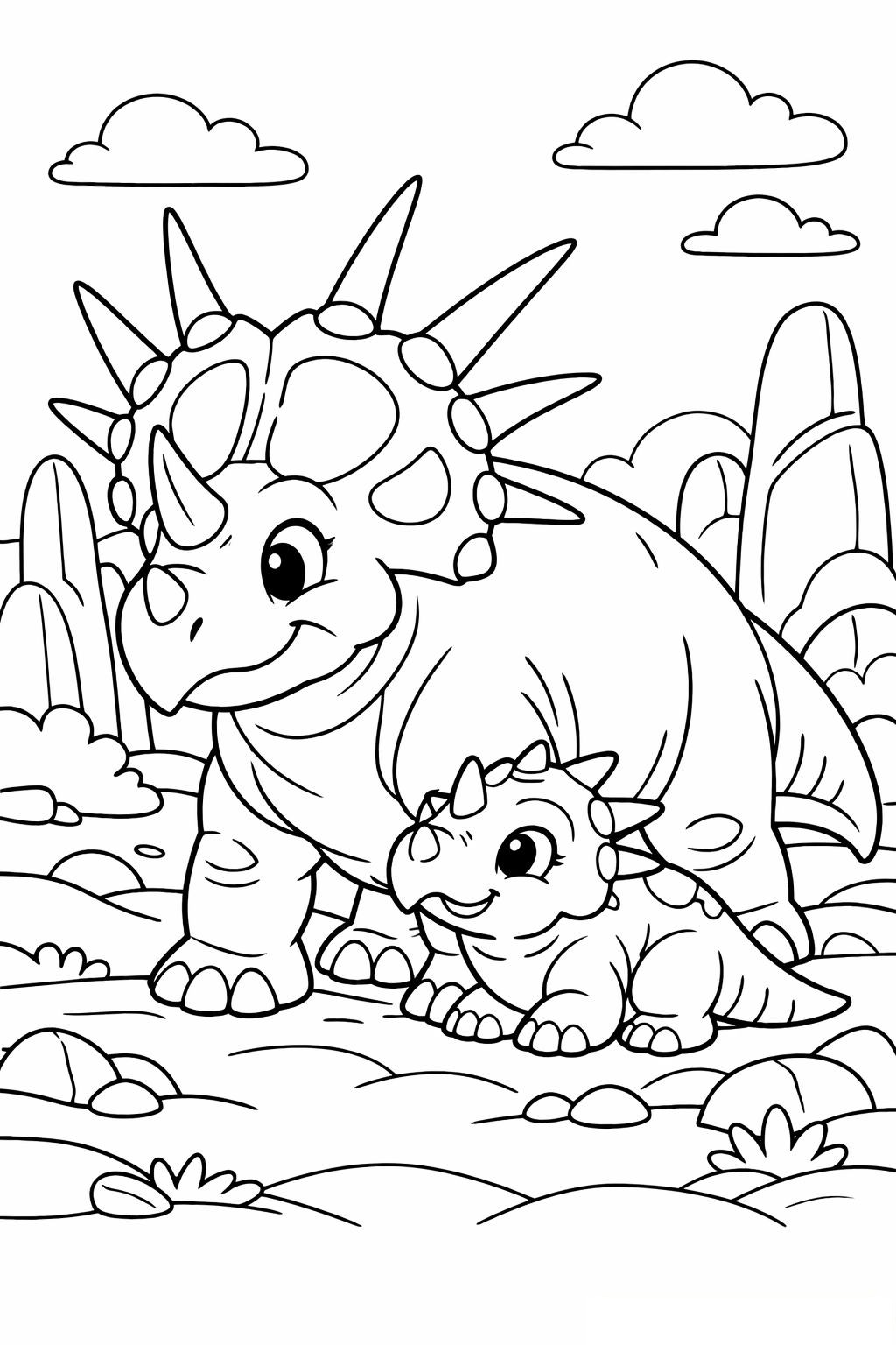 Coloriage Les tricératops à imprimer